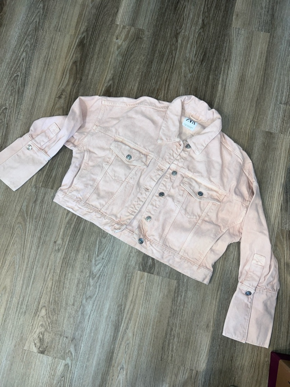 Zara Pale Pink Cropped Denim Jacket